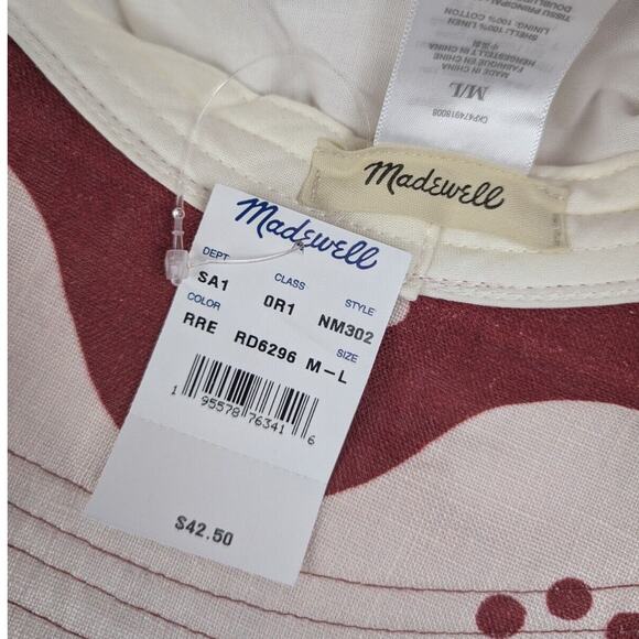 Madewell NWT Lantern Pink Bucket Hat 100% Linen Wide Brim Sun Hat With Tie M/L main image 10